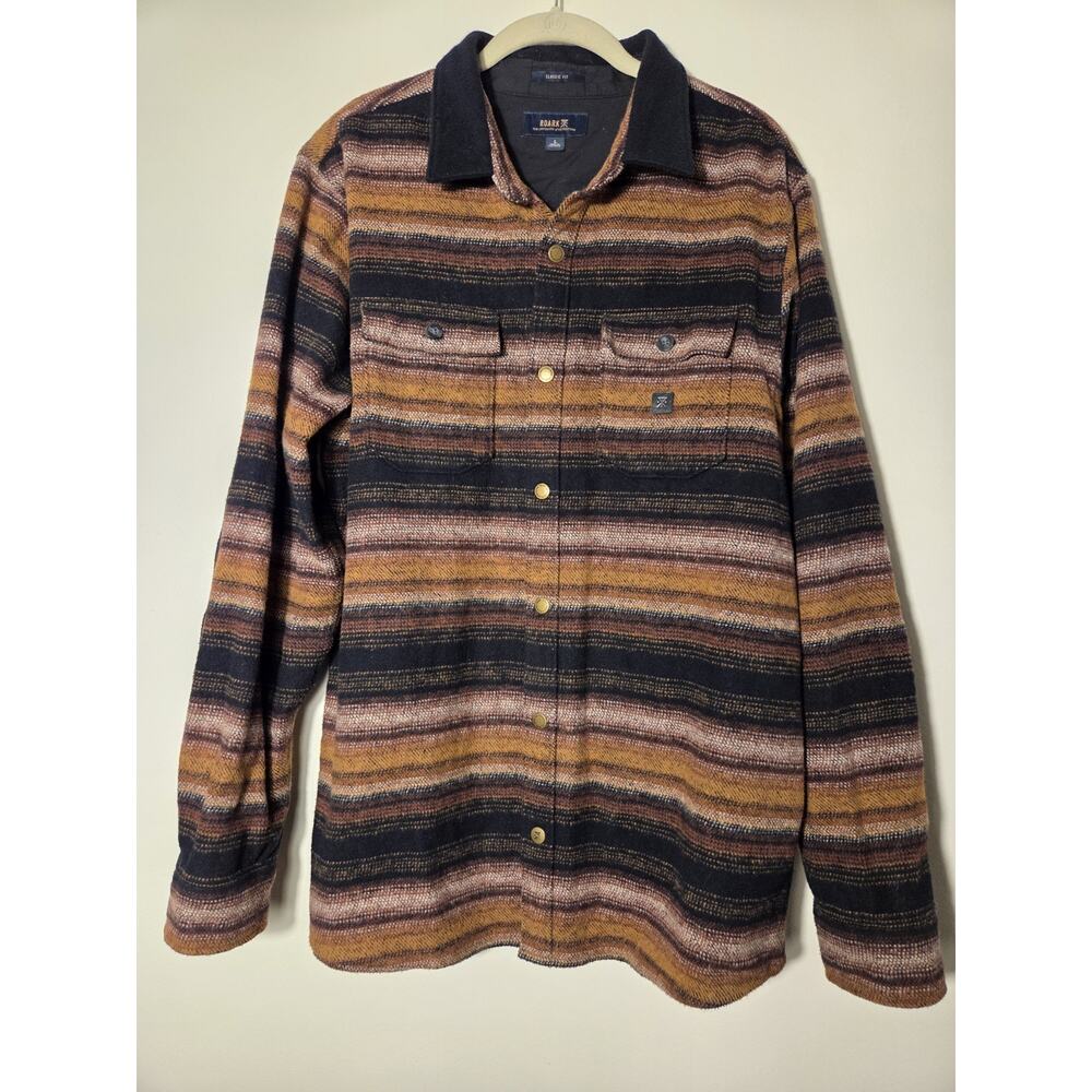 Roark Nordsman Flannel Shirt Snaps Brown Southwest Men's Size L Organic Cotton